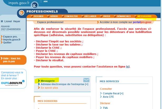 Espace professionnel sur impots Gouv